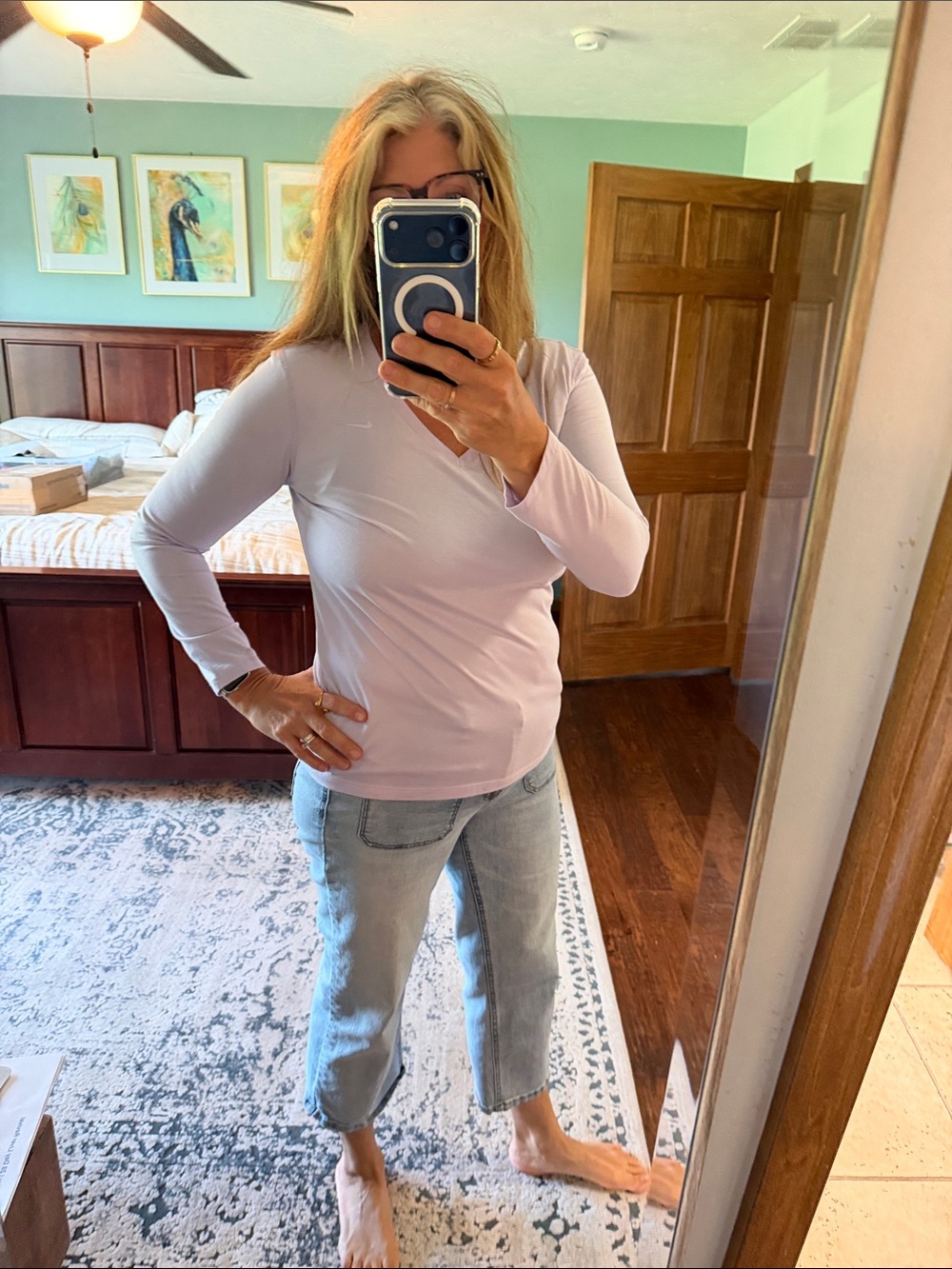 Nike Light Pink Long-Sleeve V-Neck Women's Top